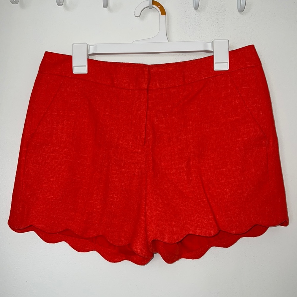 Vibrant coral scalloped shorts